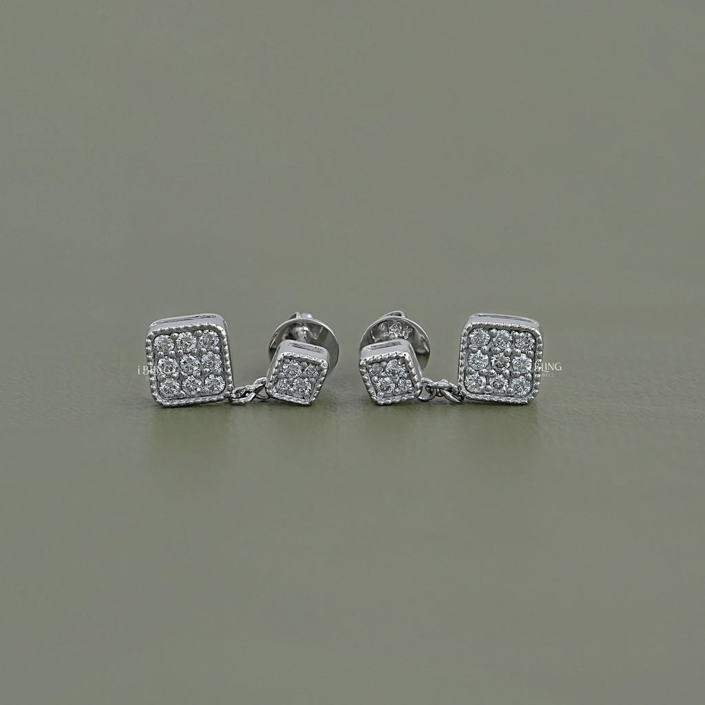 Round Diamond Pave Set Dangle Drop Earrings