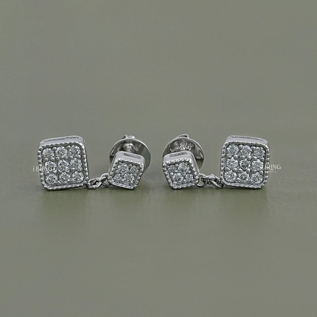 Round Diamond Pave Set Dangle Drop Earrings