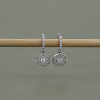Round Diamond Halo Set Dangle Hoop Earrings