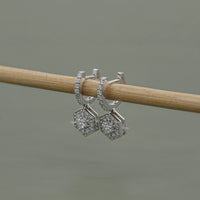 Round Diamond Halo Set Dangle Hoop Earrings