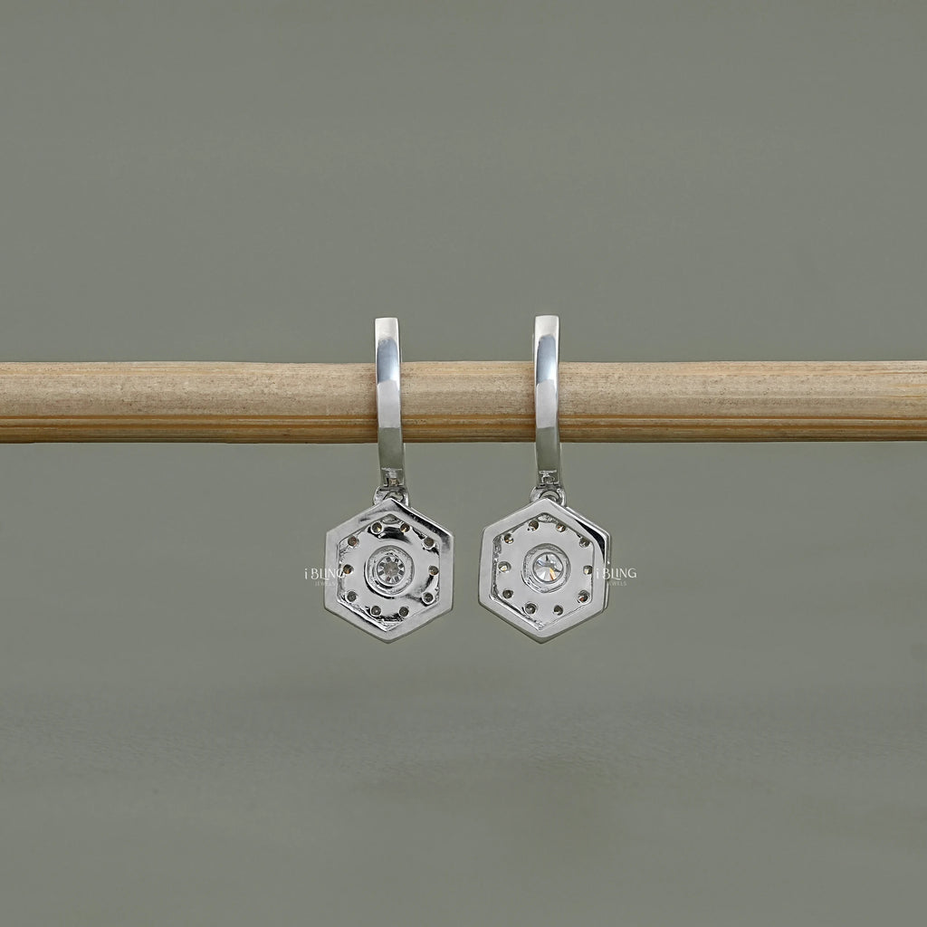 Round Diamond Halo Set Dangle Hoop Earrings