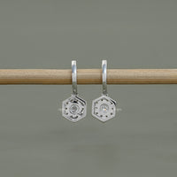 Round Diamond Halo Set Dangle Hoop Earrings