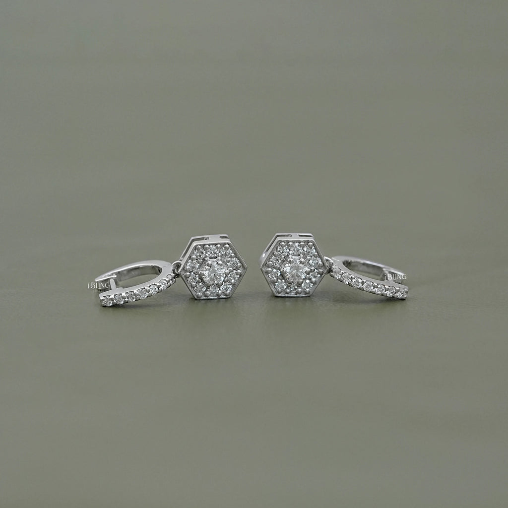 Round Diamond Halo Set Dangle Hoop Earrings