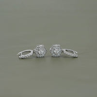 Round Diamond Halo Set Dangle Hoop Earrings