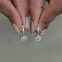 Round Diamond Halo Set Dangle Hoop Earrings