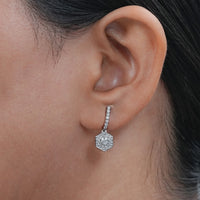Round Diamond Halo Set Dangle Hoop Earrings