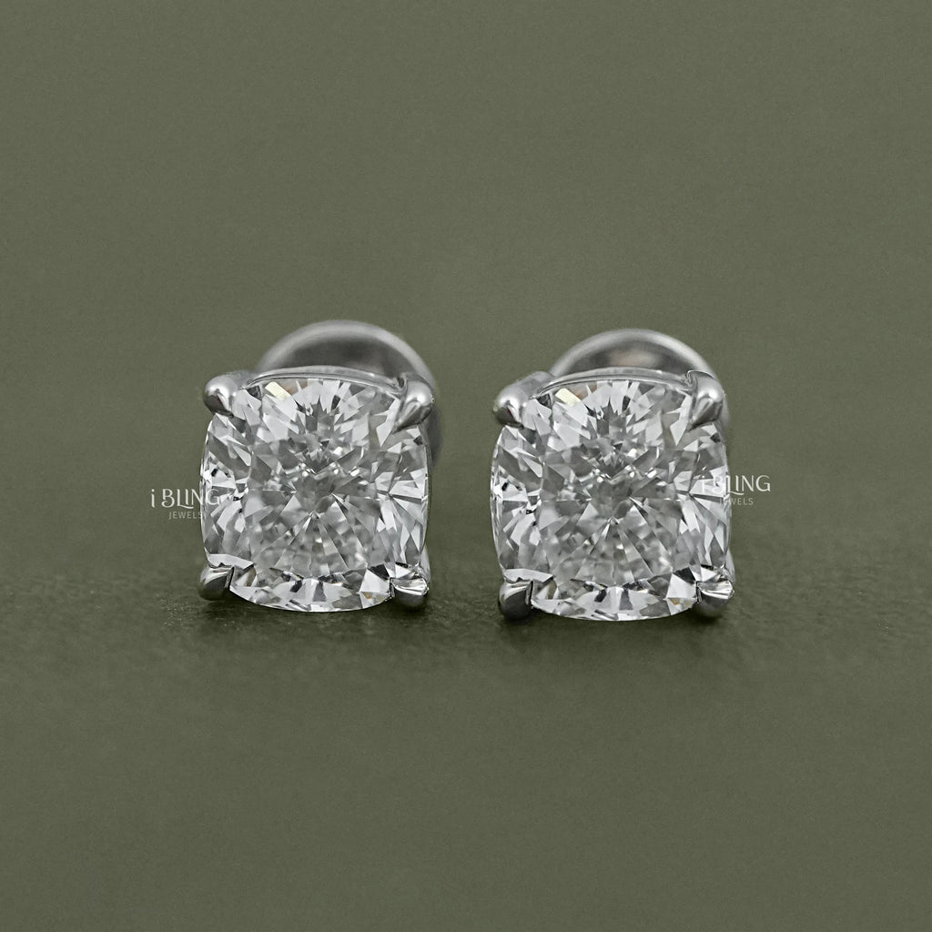 Square Cushion Lab Diamond Stud Earrings