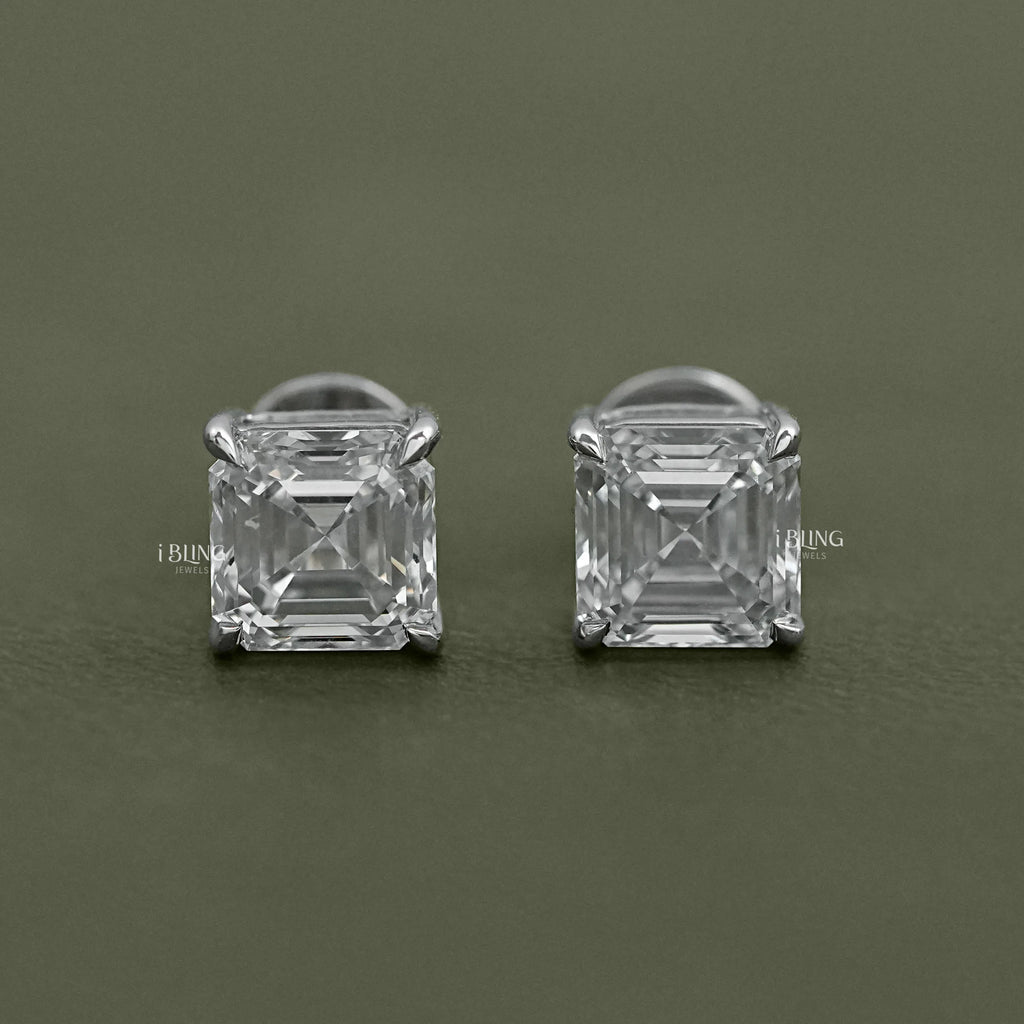 Asscher Lab Diamond Stud Earrings