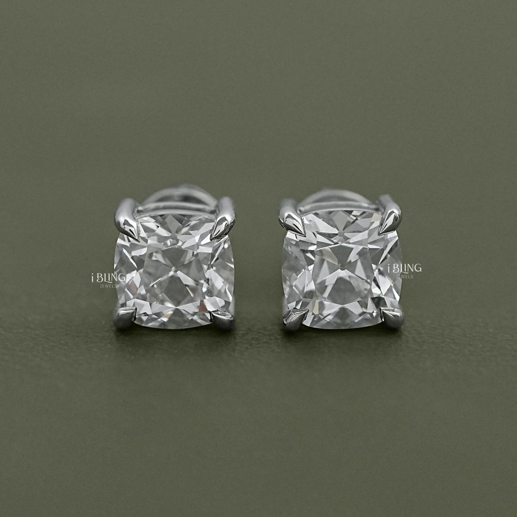 Square Old Mine Cushion Lab Diamond Stud Earrings