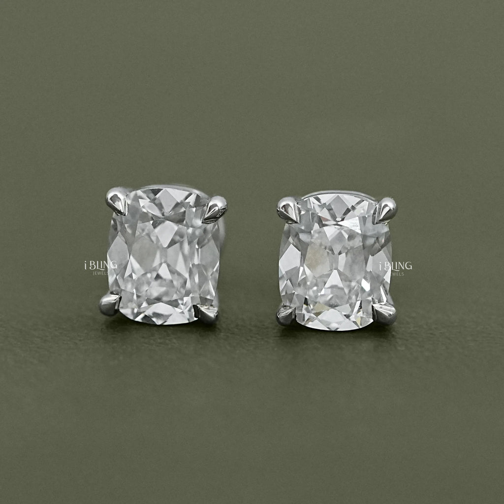 Elongated Old Mine Cushion Lab Diamond Stud Earrings