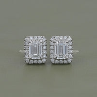 Lab Grown Emerald Cut Halo Stud Earrings