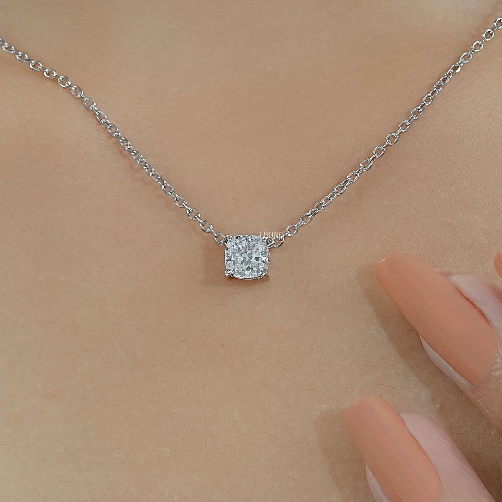 Square Cushion Lab Grown Diamond Solitaire Pendant Necklace
