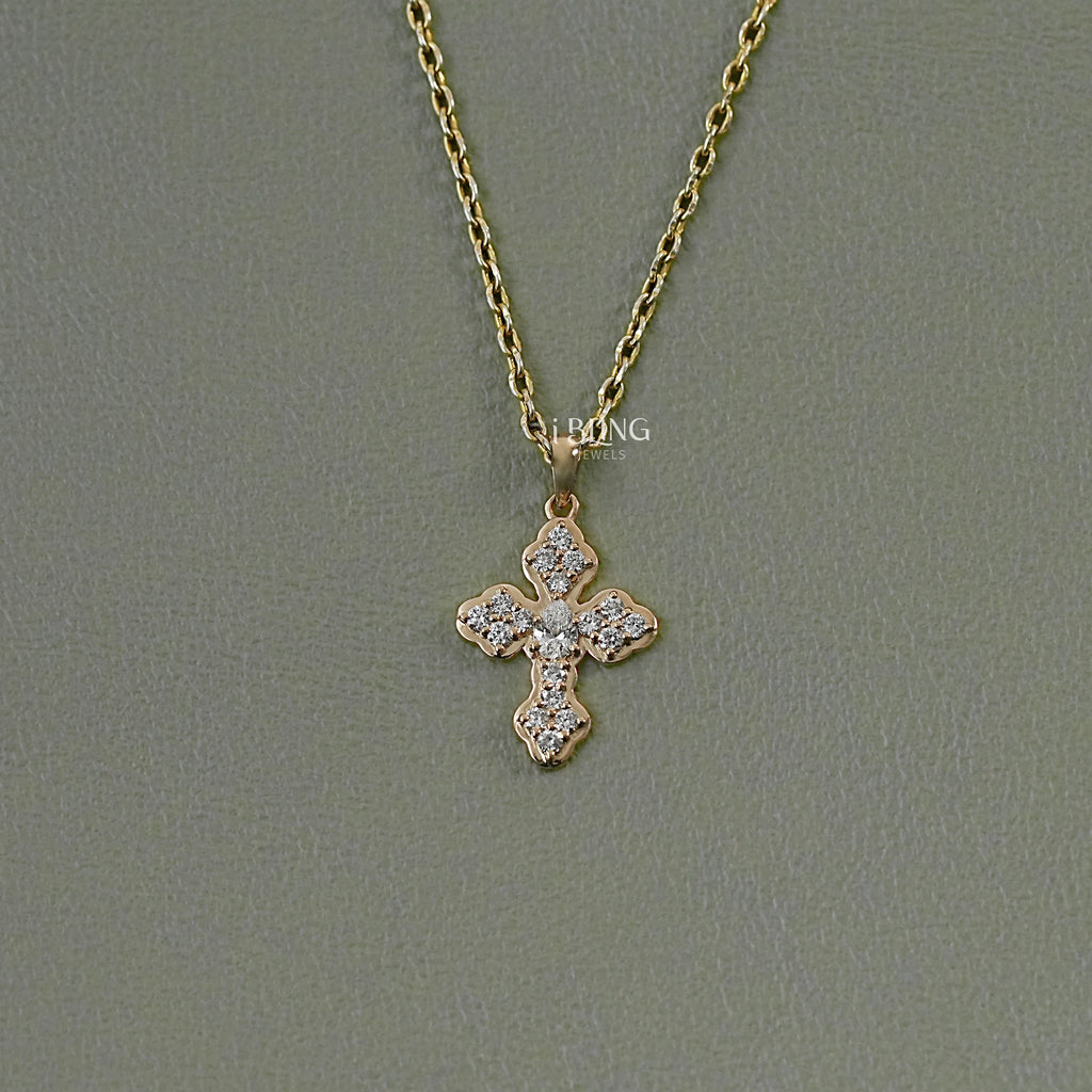 Pear Cut Lab Grown Diamond Cross Pendant