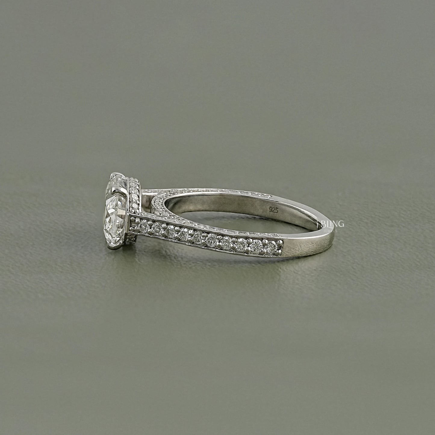 East-West Oval Cut Hidden Halo Pave Ring Halo Ring