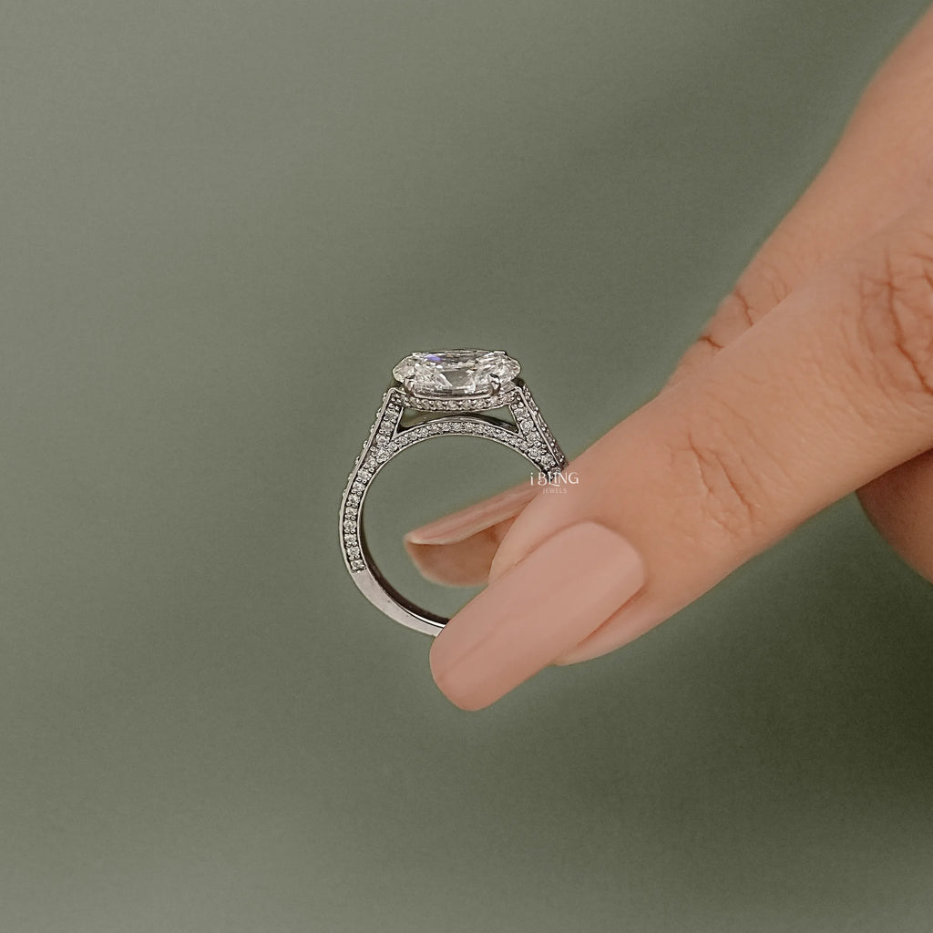 East-West Oval Cut Hidden Halo Pave Ring