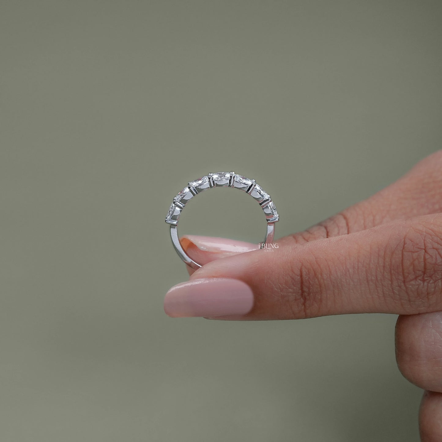 East West Oval Lab Diamond Half Eternity Wedding Band