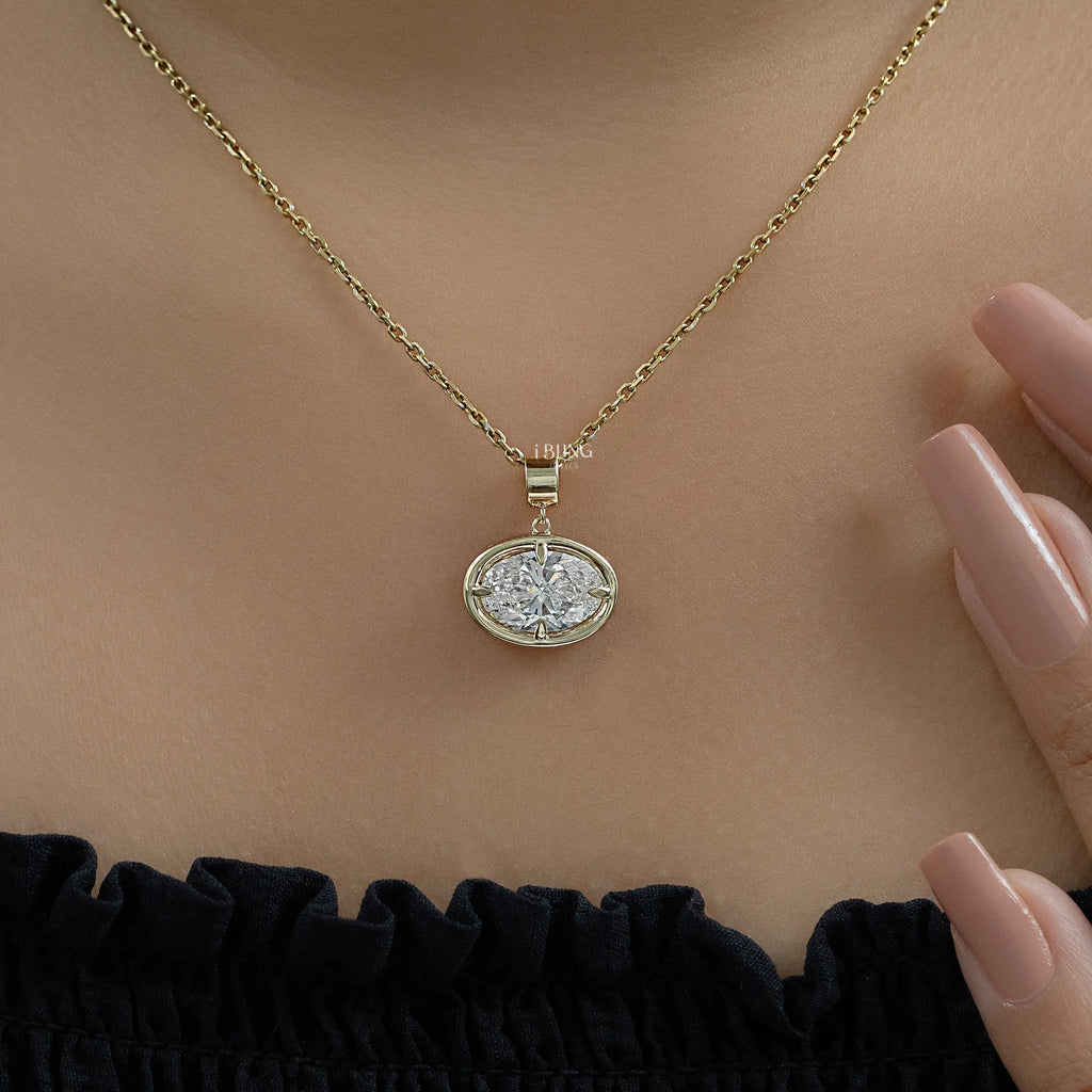 East West Oval Cut Lab Grown Diamond Pendant
