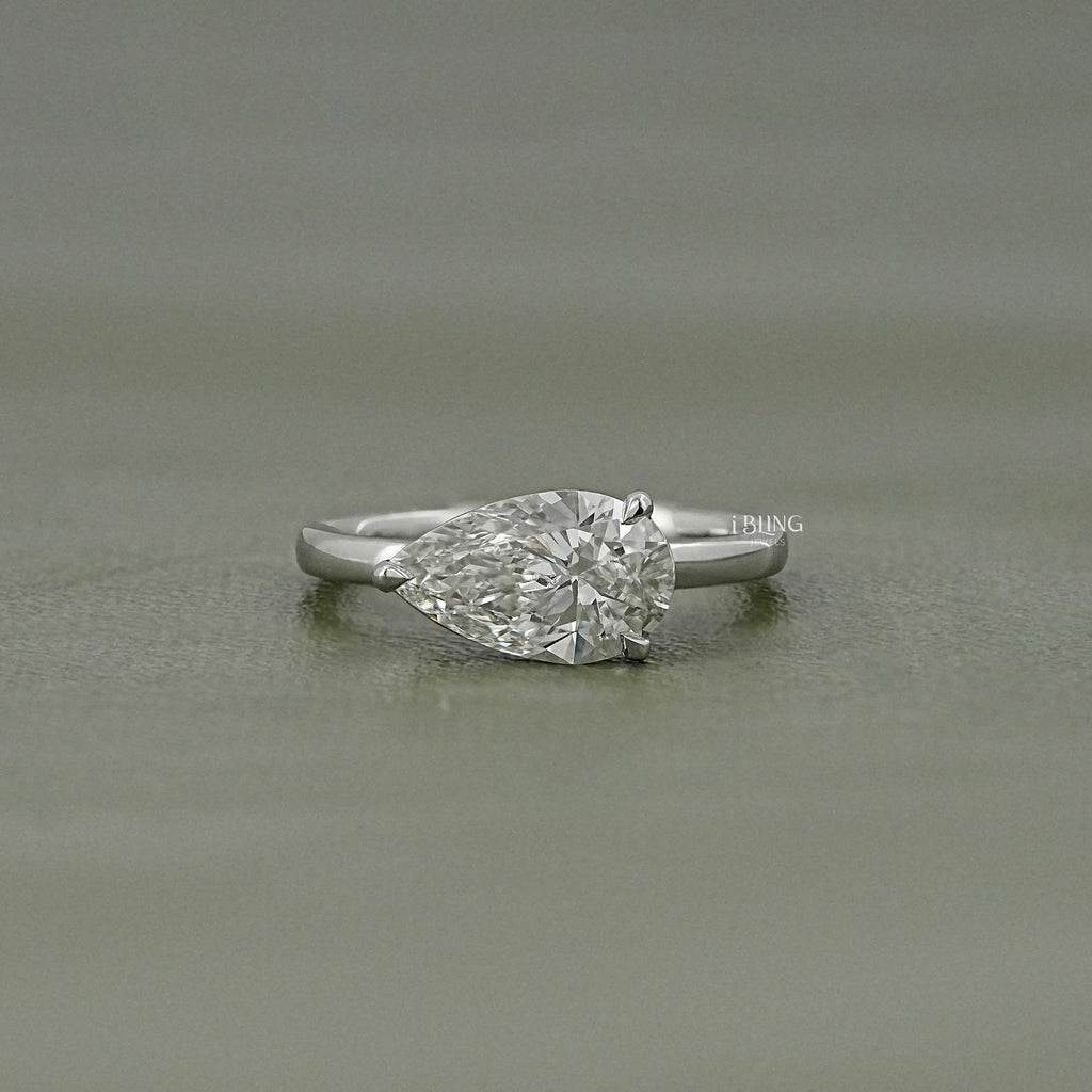 Pear Cut Lab Diamond Solitaire Engagement Ring