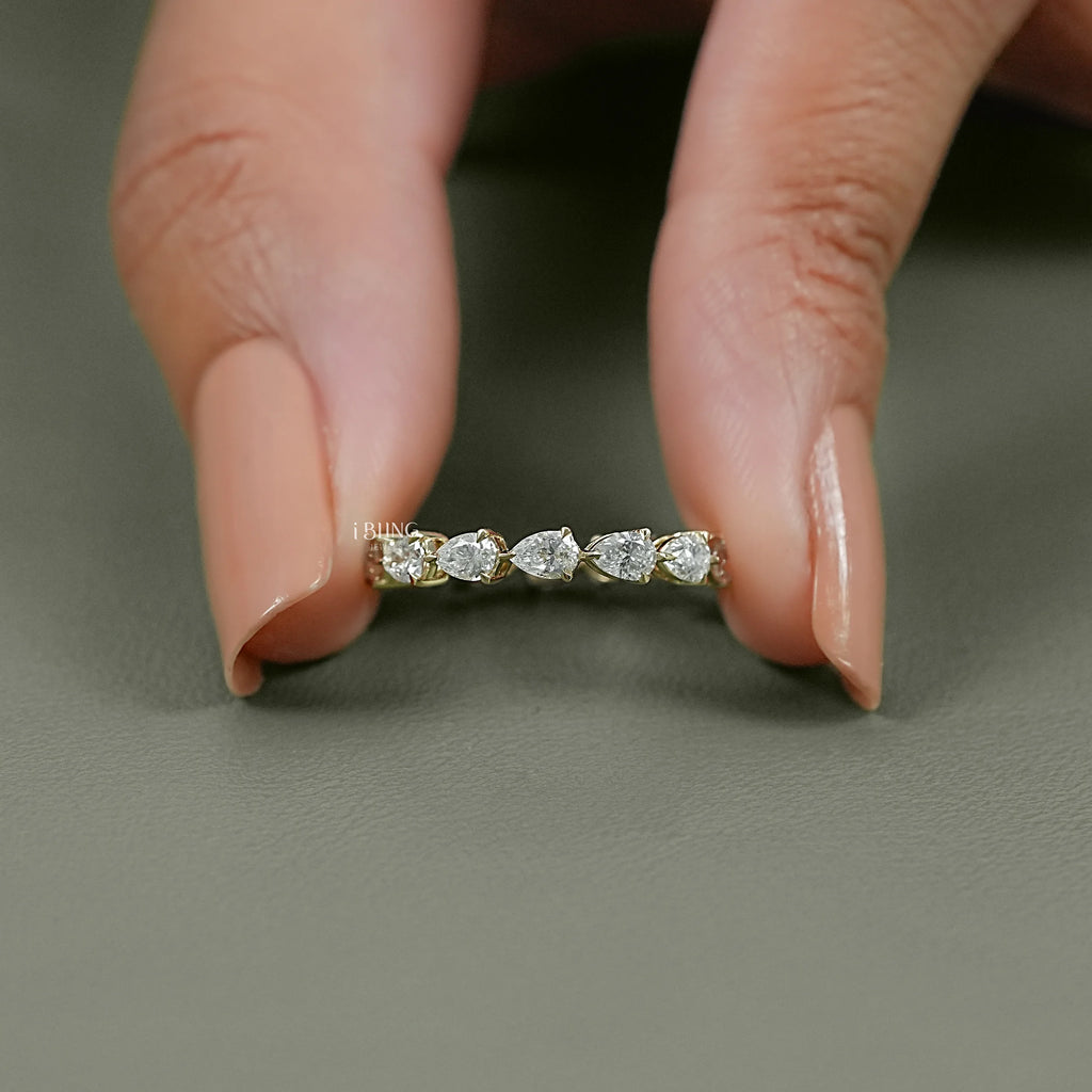 East West Set Pear Lab Diamond Engagement Band