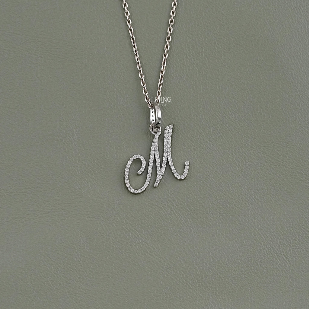 Round Cut Lab Grown Diamond M Letter Pendant