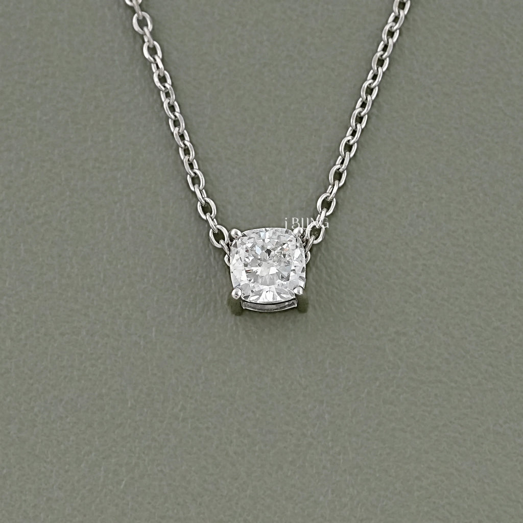 Square Cushion Lab Grown Diamond Solitaire Pendant Necklace