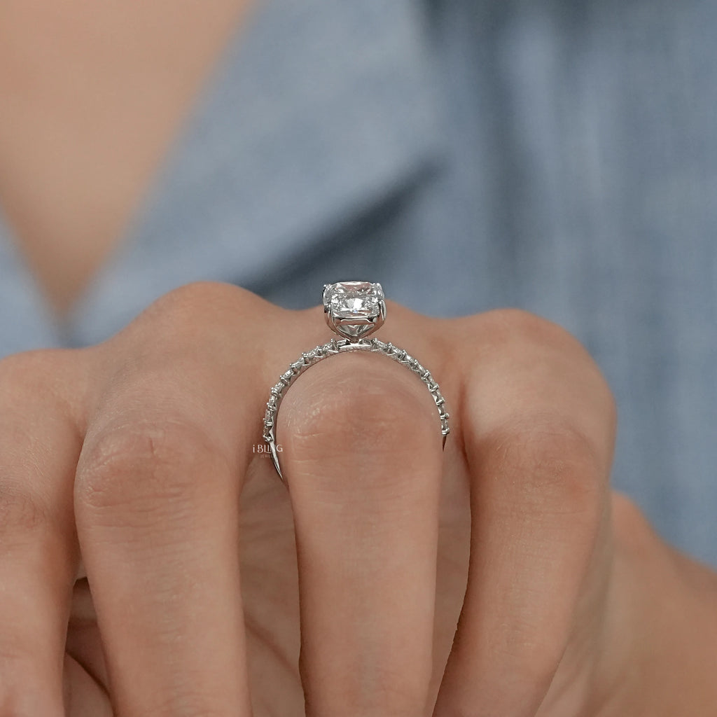 Elongated Old Mine Cushion Lab Diamond Ring