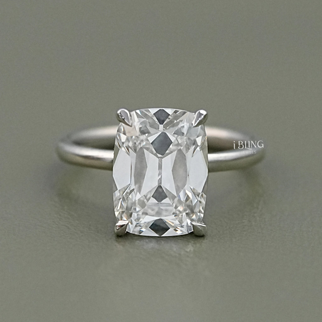 Elongated Old Mine Cushion Lab Diamond Engagement Ring