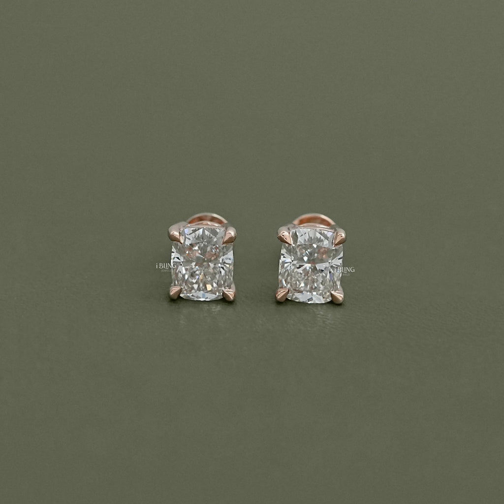 Elongated Cushion Lab Diamond Solitaire Stud Earrings
