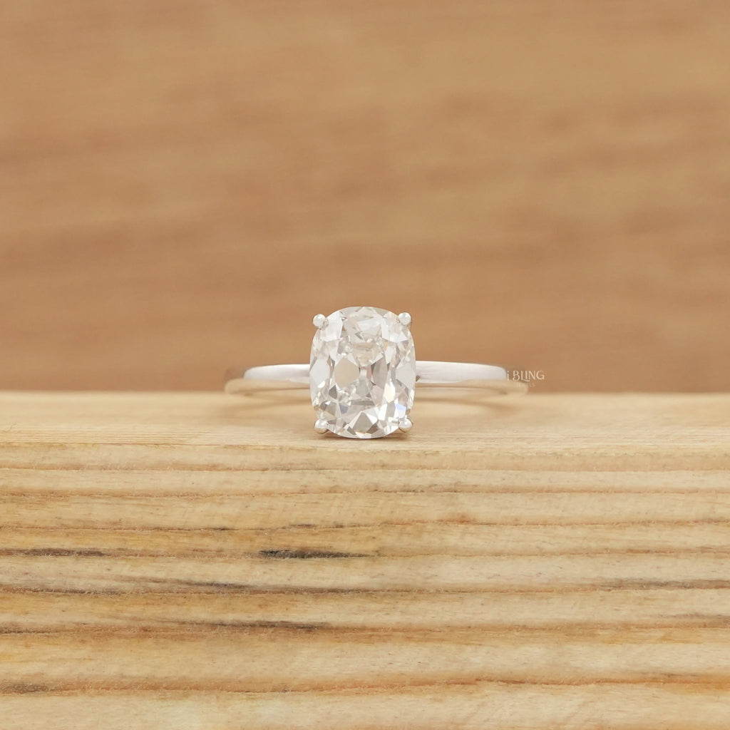 Old Mine Cushion Lab Diamond Solitaire Engagement Ring