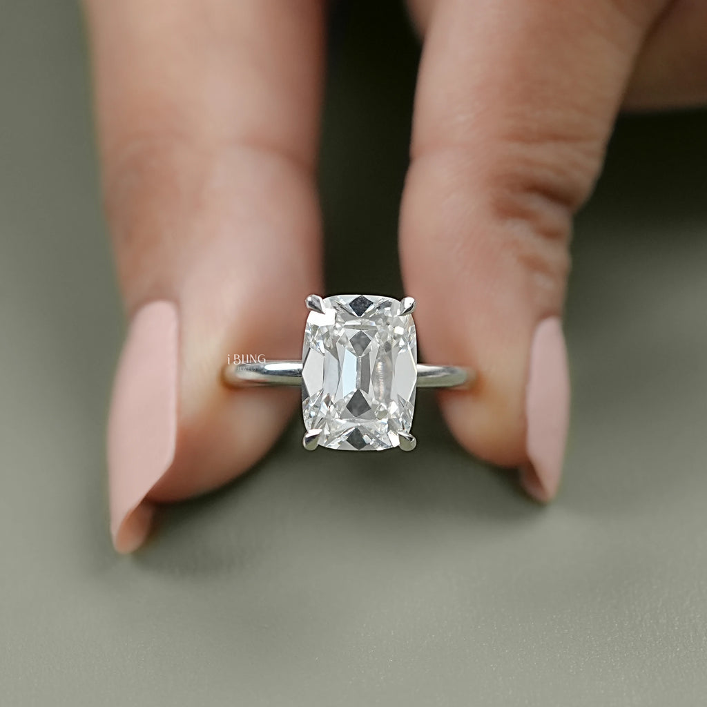 Elongated Old Mine Cushion Lab Diamond Engagement Ring