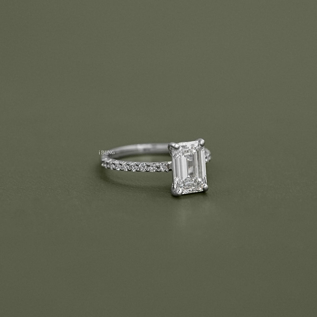 Emerald Cut Solitaire Accent Engagement Ring
