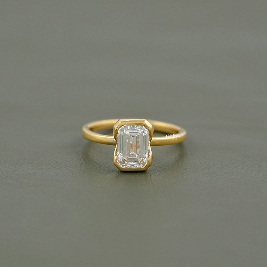 Bezel Set Emerald Cut Lab Diamond Engagement Ring