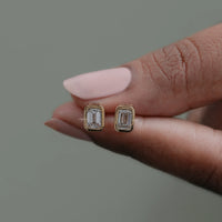 Emerald Cut Bezel Set Stud Earrings