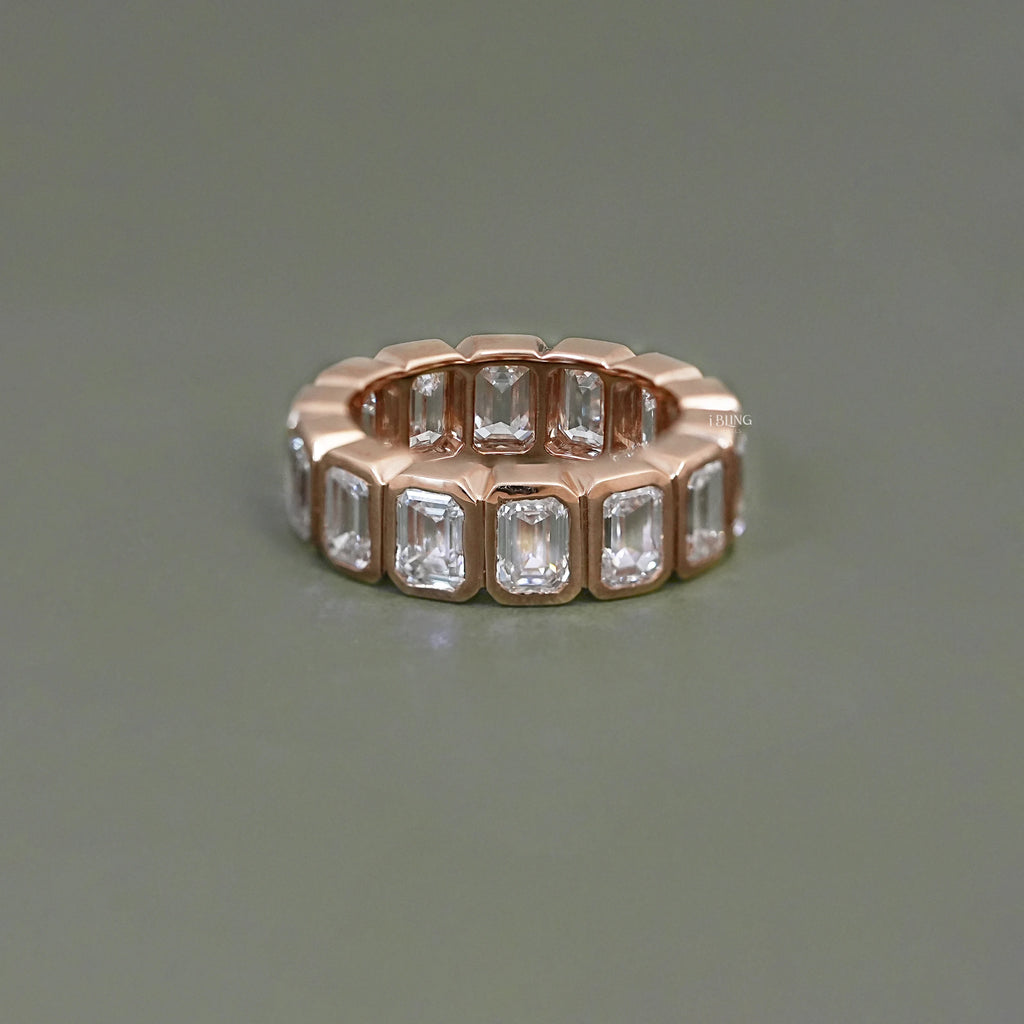 Emerald Cut Bezel Set Eternity Wedding Band