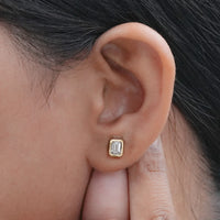 Emerald Cut Bezel Set Stud Earrings
