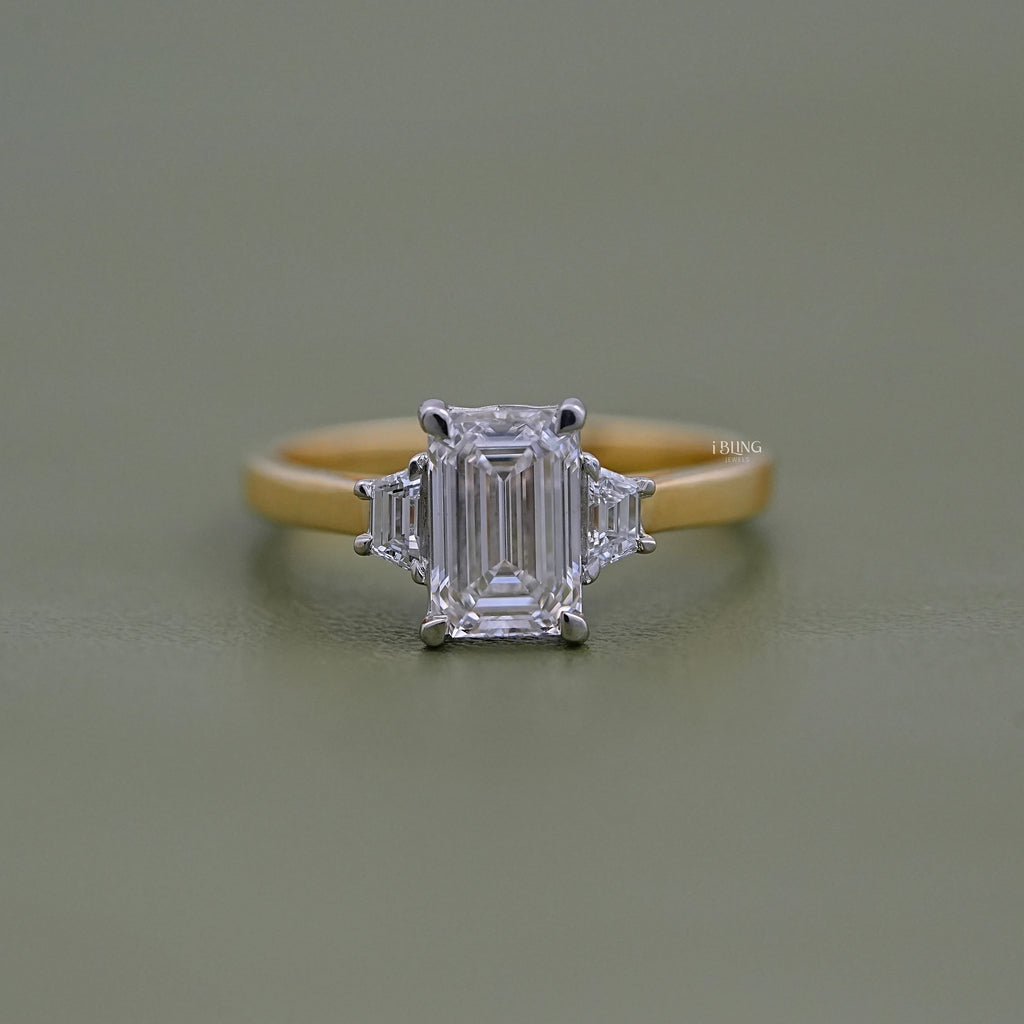 Three Stone Emerald Cut Engagement Ring