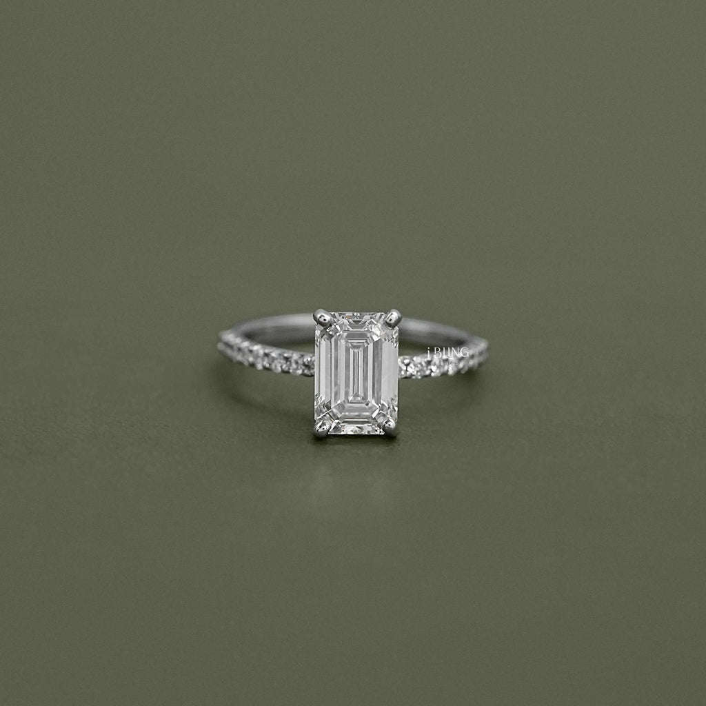 Emerald Cut Solitaire Accent Engagement Ring