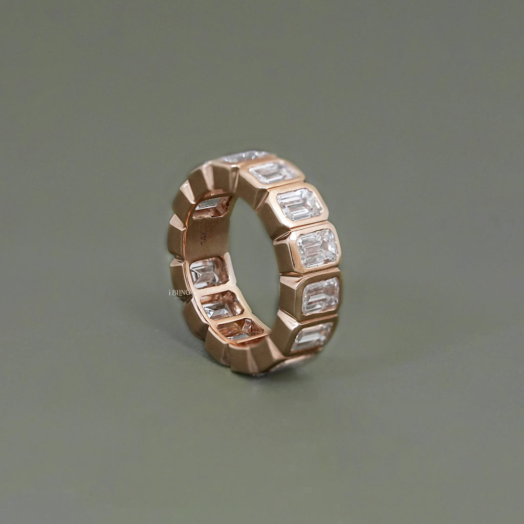 Emerald Cut Bezel Set Eternity Wedding Band