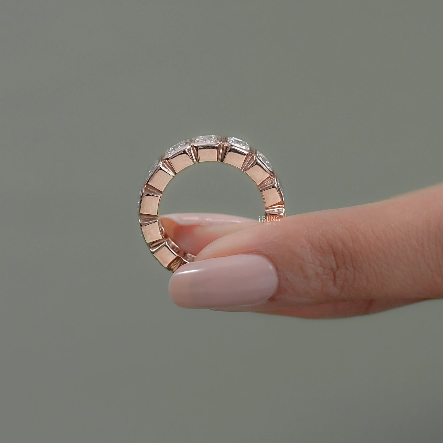 Emerald Cut Bezel Set Eternity Wedding Band Full Eternity