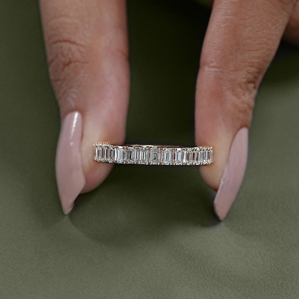 Emerald Cut Lab Diamond Half Eternity Band