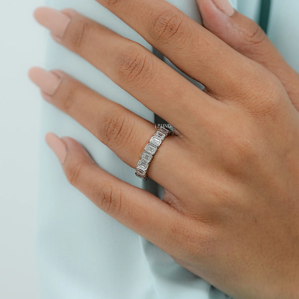 Emerald Cut Lab Diamond Bezel Set Full Eternity Band