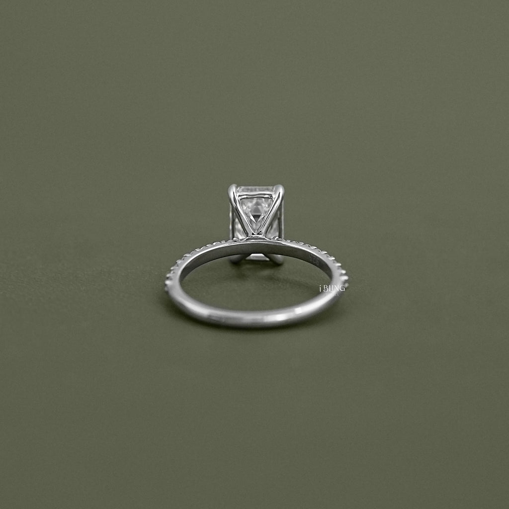 Emerald Cut Solitaire Accent Engagement Ring