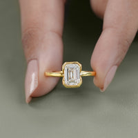 Bezel Set Emerald Cut Lab Diamond Engagement Ring