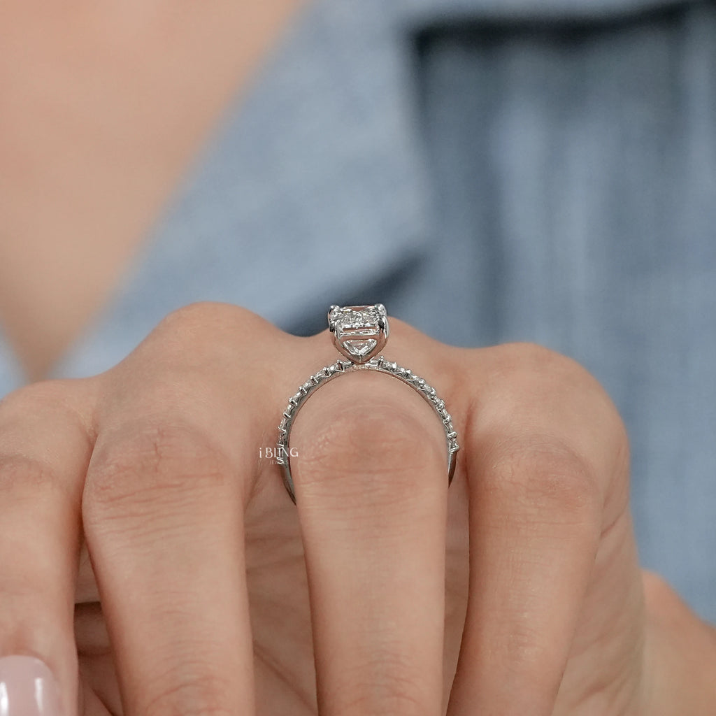 Emerald Cut Solitaire Accent Engagement Ring