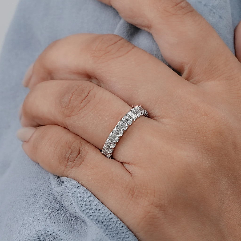 Emerald Cut Lab Diamond Full Eternity Wedding Band