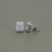 Lab Grown Emerald Cut Halo Stud Earrings