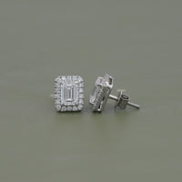 Lab Grown Emerald Cut Halo Stud Earrings