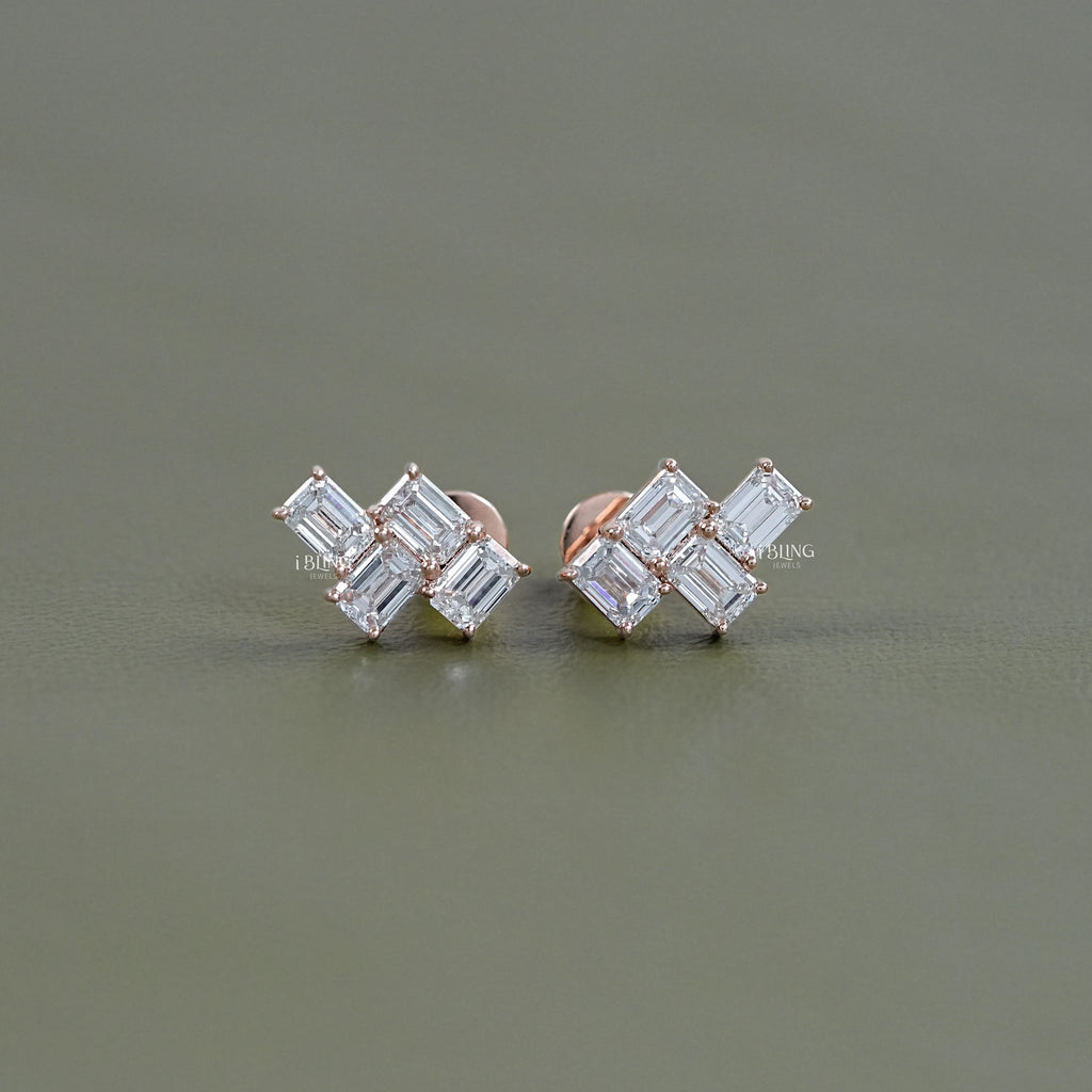 Emerald Cut Lab Diamond Drop Earrings
