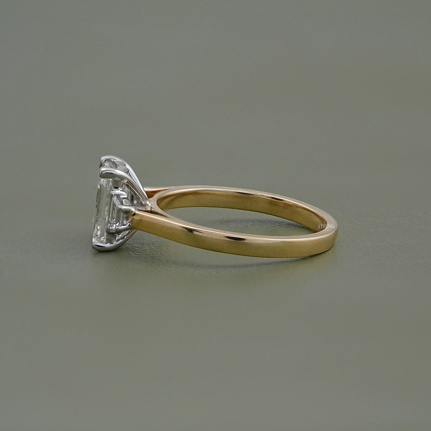 Three Stone Emerald Cut Engagement Ring Solitaire Ring