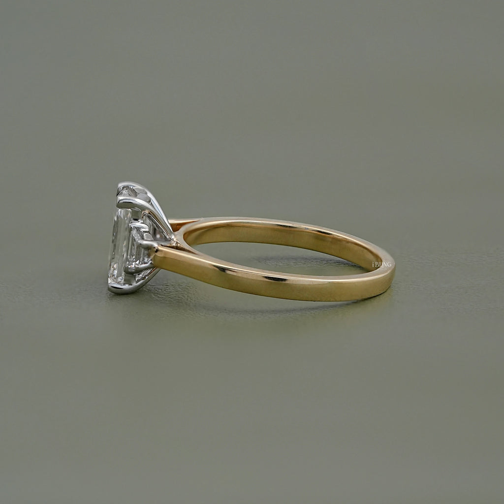 Three Stone Emerald Cut Engagement Ring